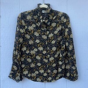 Cream Long Sleeve Button Down Shirt with Mandarin Collar